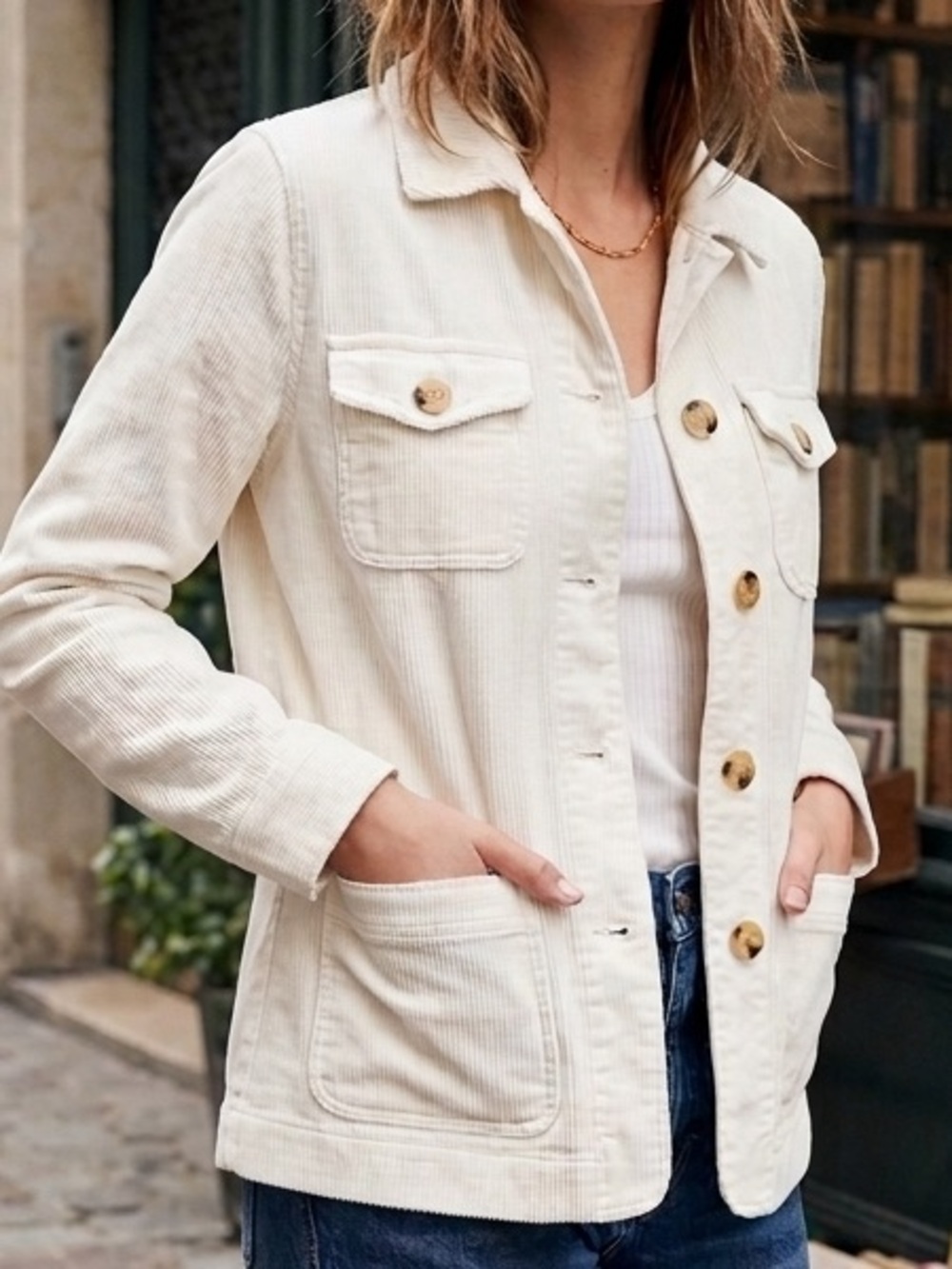 Talbots Women’s Cream Corduroy Button-Front Jacket